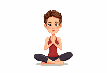 Fototapeta premium Illustration of a Person Meditating in a Peaceful Sitting Position with Hands Together and Eyes Closed on a White Background