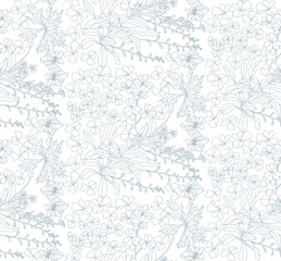 Flowers and leaves in vintage style, seamless pattern