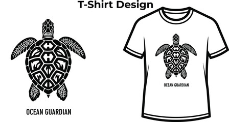 T-shirt design of Ocean guardian typography with sea turtle for nature logo design, marine wildlife animal badge, aquatic life emblem and isolated on transparent water graphic illustration © MdMatiur