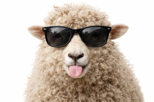 Funny sheep in sunglasses shows character.