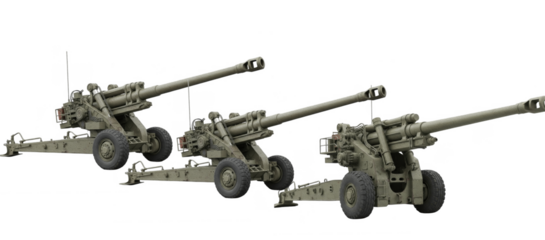 Heavy Military Artillery Cannon Set – Army Howitzer Guns Isolated on White Background