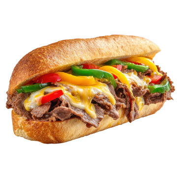 Delicious philly cheesesteak sandwich isolated on transparent background