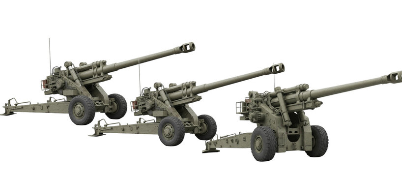 Heavy Military Artillery Cannon Set &ndash; Army Howitzer Guns Isolated on White Background