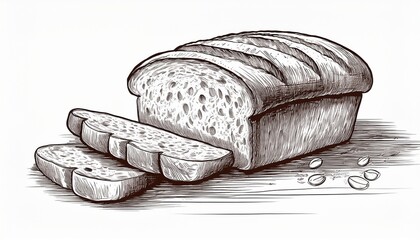 bread loaf sketch hand drawn style with sliced pieces m stock