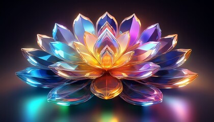 futuristic crystal flower with rainbow colors and glowing petals