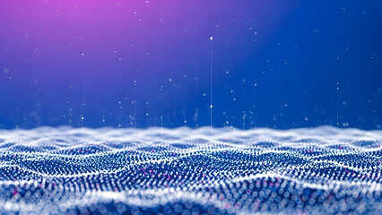 Vibrant digital wave pattern with purple gradient and white dots on blue background