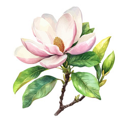 Magnolia Flower, vector clipart in watercolor with smooth gradients, isolated on a white background. © brixel