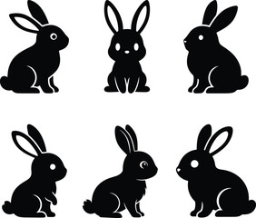 Obraz premium Cute Rabbit Set - 6 Sitting Bunny Silhouettes, EPS JPEG PNG