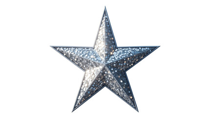 Glittering star decoration in festive shiny silver and blue hues with sequins on transparent background for holiday decor