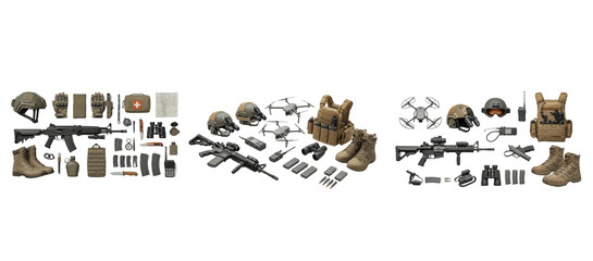 Set of military tactical gear and equipment isolated on transparent PNG background © jamil