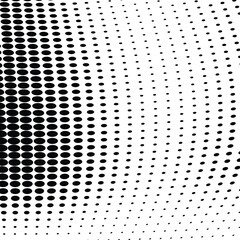 Twisted abstract halftone background with dotted waves in modern vector pop art style.