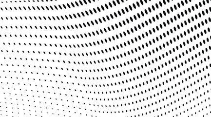 Twisted wave halftone dotted texture with modern abstract design for vector projects.