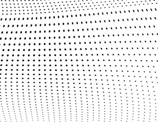 Modern grunge halftone dotted texture with optical pop art twisted wave vector design.
