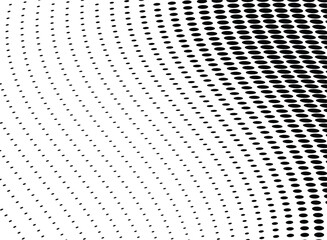 Futuristic twisted halftone wave background with dotted grunge pattern for design projects.