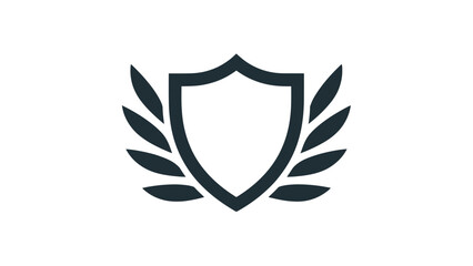 Obraz premium Minimalist shield emblem with a laurel wreath in dark blue on an isolated white background.