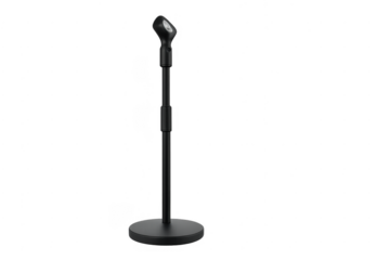 Black microphone stand on transparent background for audio recording