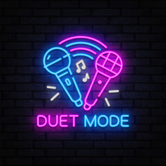 Karaoke Two neon microphones with music notes symbolize a duet filled with harmony and rhythm.
