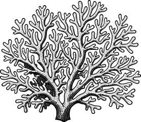 Detailed woodcut illustration of branching coral structure with
