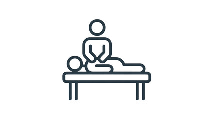 Massage Therapist Performing Back Massage on Client in Simple Line Art Style with Dark Blue Color on White Background for Wellness Center