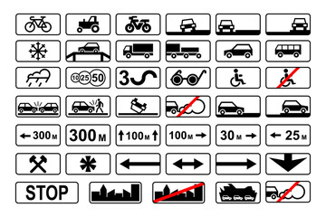 Road signs. International road signs set isolated on white background. Traffic signs. Vector illustration