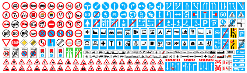 Road signs. International road signs set isolated on white background. Traffic signs. Vector illustration