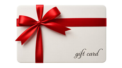 White gift card with red ribbon in elegant luxury packaging for special occasions