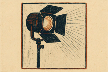 2D Charcoal Sketch of Professional Studio Light with Barn Doors on Stand 2