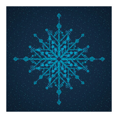 Snow flakes with crystal effect in dark blue background. vector illustration. 	
