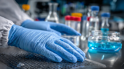 Modern protective lab gloves crafted for chemical exposure defense, tactile precision, contamination-safe handling, and durable laboratory safety across professionally controlled environments