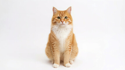 Adorable ginger cat portrait, studio shot, white background, looking at camera, feline, pet, domestic animal, orange tabby