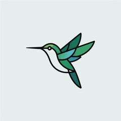 Green Hummingbird Stained Glass Style Icon – Minimalist Bird Logo, Modern Geometric Vector Illustration