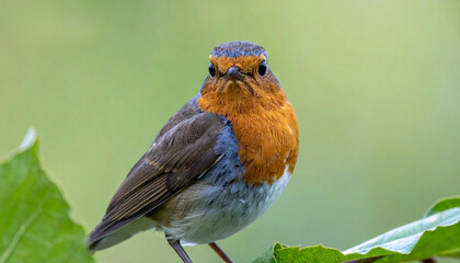 Small Bird Portrait On Leafy Branch Nature Closeup