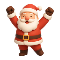 Fototapeta premium Joyful cartoon santa claus with arms raised in celebration on transparent background