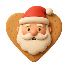 Fototapeta premium A delightful heart shaped gingerbread santa claus cookie illustration on transparent background
