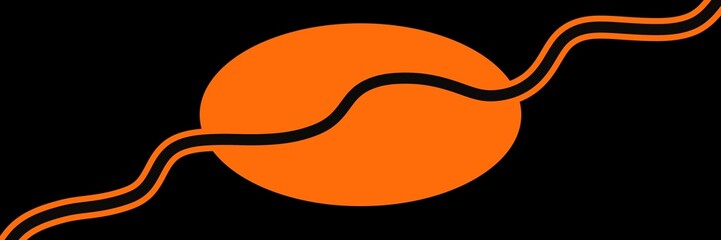 Bright orange abstract background with flowing black wavy lines, bold modern graphic texture.