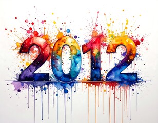 A vibrant numerical representation of the year 2012, designed with a watercolor splash effect against a white background