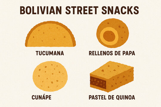 Bolivian street snack vector icons