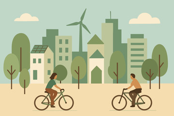 Naklejka premium Cohesive icon riding emojis friendly negative style no numbers cityscape bicycles vector