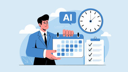 Fototapeta premium businessman using ai to organize a calendar and checklist, ai-powered scheduling and time management
