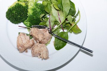 Healthy tuna fish broccoli salad plate for weight loss.