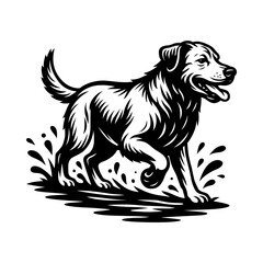 Running Dog Black and White Illustration Showing Motion, Energy, Pet Freedom and Playful Animal Action Design