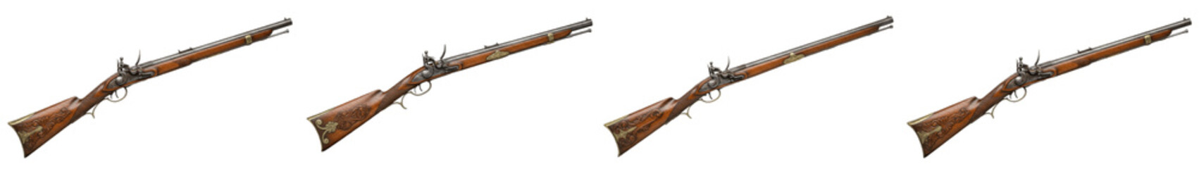 Vintage Wooden Rifle Set Isolated on White Background