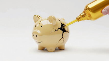 Golden piggy bank being filled with liquid gold