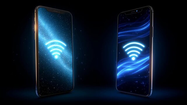 Connecting Devices Shows Signal Strength and Wireless Communication for Modern Technology in a Dark Environment at Night