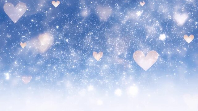 Beautiful background with hearts and blue snow