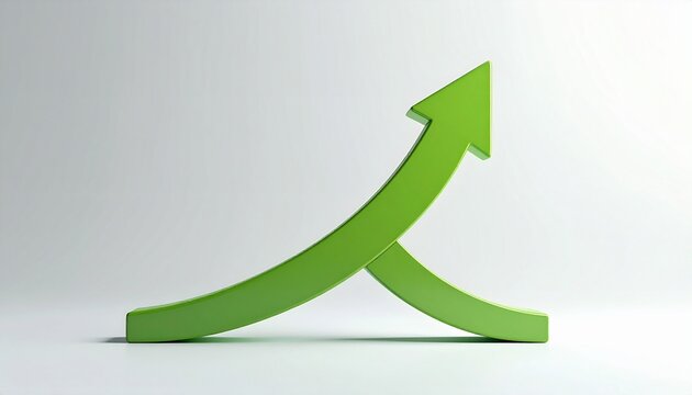 Large green upward-curving arrow on white background, symbolizing growth, progress, and rising performance.