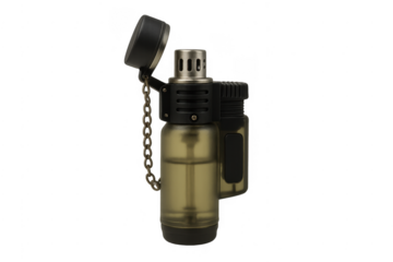 Butane torch lighter showing transparent fuel tank