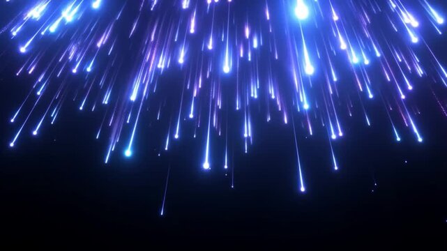 Bright digital space background, falling comets with glowing tails