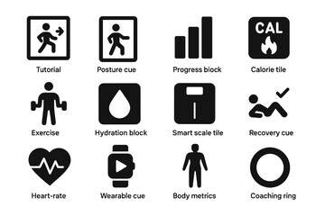 Black fitness exercise negative icon look squares invisible recovery rounded vector no