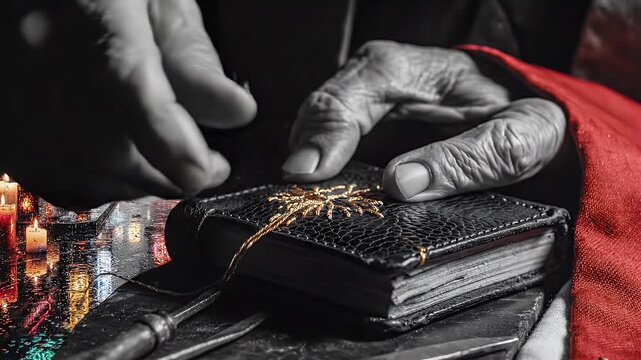 Intricate Craftsmanship - A Detailed Look at the Art of Bookbinding and Religious Symbolism.